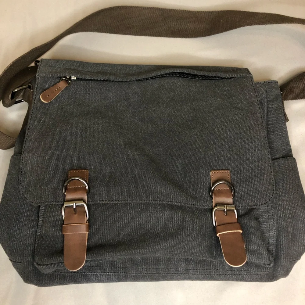 Kenox Vintage Laptop Messenger Canvas Bag Charcoal Gray